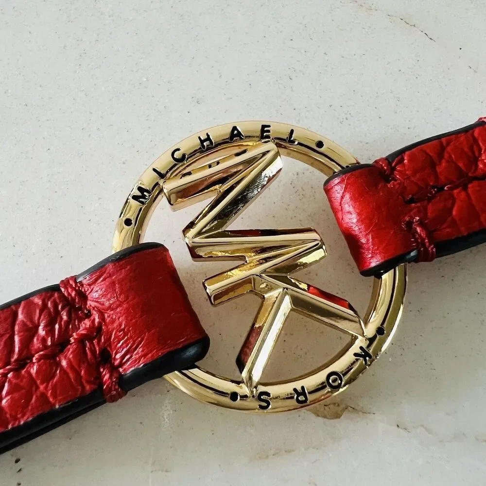 MICHAEL KORS Jet Set Charm Red Terracotta Leather Flap Phone Wallet Wristlet